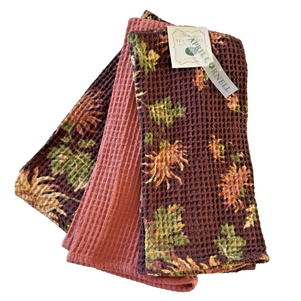April Cornell Kitchen Dish Towels Antoinette Waffle Weave Thanksgiving Set of 3